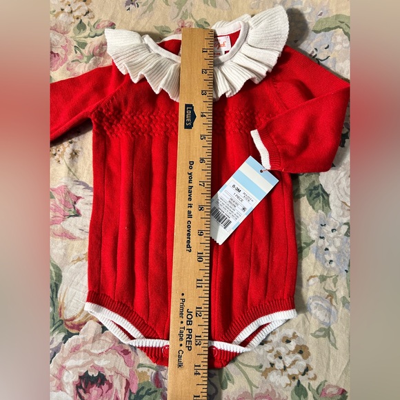 Baby red and white ruffled onesie sweater - Picture 9 of 12